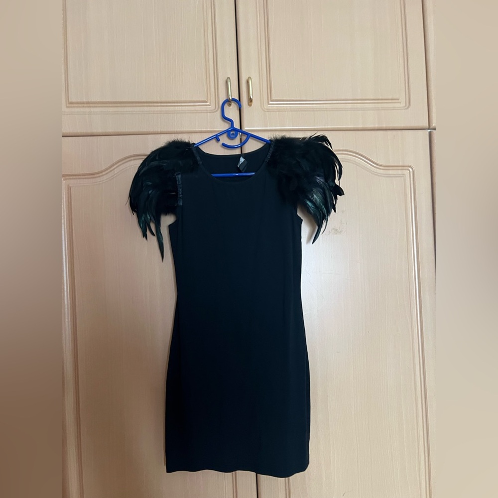 Armani AX Black Dress with Feathered Shoulders